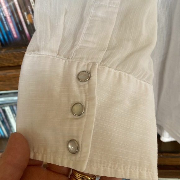 LIZ CLAIBORNE Pearl Snap-Closure Sheer 3/4 Sleeve White Cotton Shirt Large - Picture 5 of 11